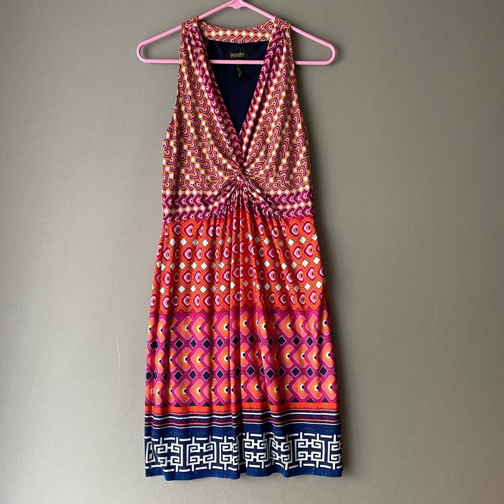 Laundry by Shelli Segal Boho Quirky Geometric Summer Party Cocktail Dress 6 Pink